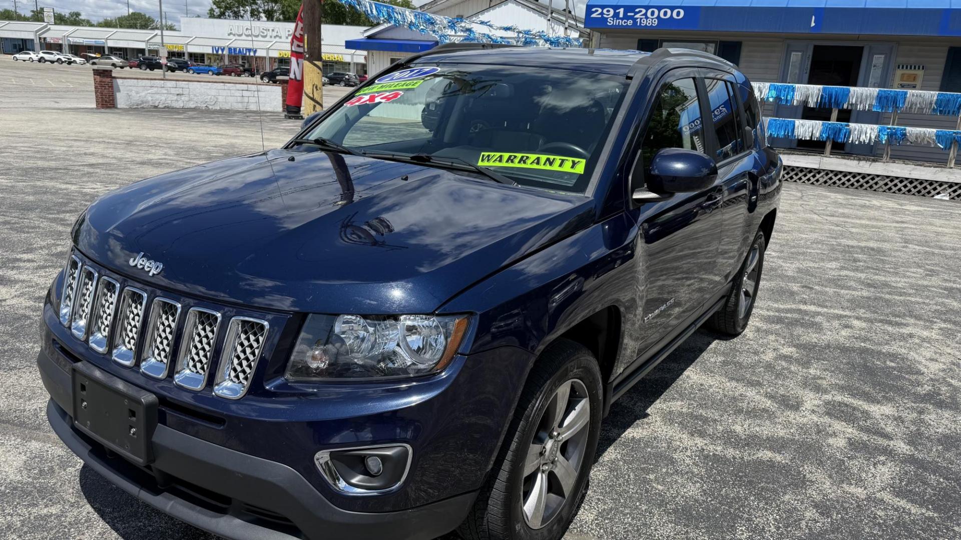 2017 BLUE /BLACK Jeep Compass Latitude 4WD (1C4NJDEB0HD) with an 2.4L L4 DOHC 16V engine, 6A transmission, located at 2710A Westlane Rd., Indianapolis, IN, 46268, (317) 291-2000, 39.885670, -86.208160 - Photo#1