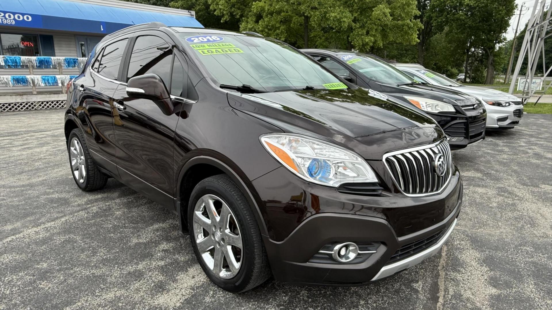2016 BROWN /BLACK Buick Encore Leather AWD (KL4CJGSB5GB) with an 1.4L L4 DOHC 16V TURBO engine, 6A transmission, located at 2710A Westlane Rd., Indianapolis, IN, 46268, (317) 291-2000, 39.885670, -86.208160 - Photo#0