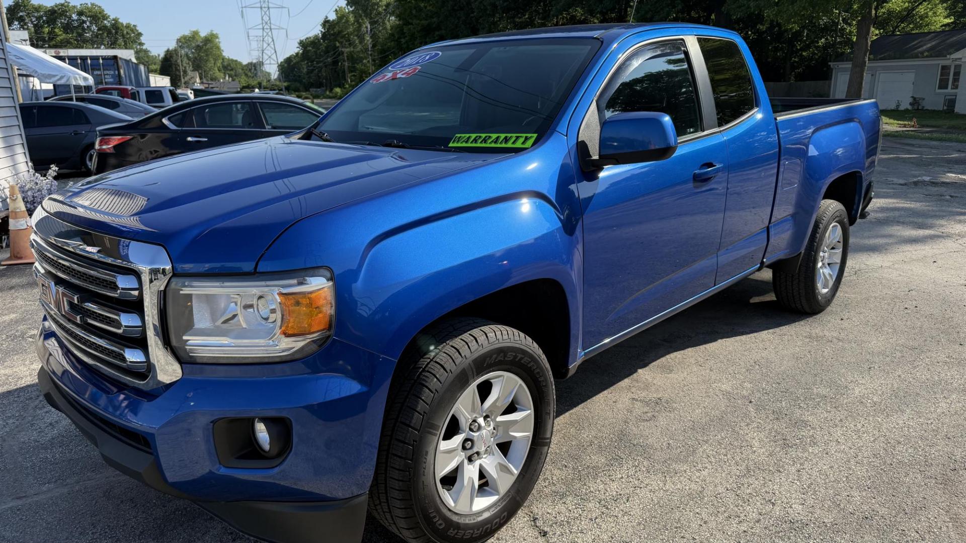 2018 BLUE /GRAY GMC Canyon SLE Ext. Cab 4WD (1GTH6CEN4J1) with an 3.6L V6 DOHC 24V engine, 6A transmission, located at 2710A Westlane Rd., Indianapolis, IN, 46268, (317) 291-2000, 39.885670, -86.208160 - Photo#1