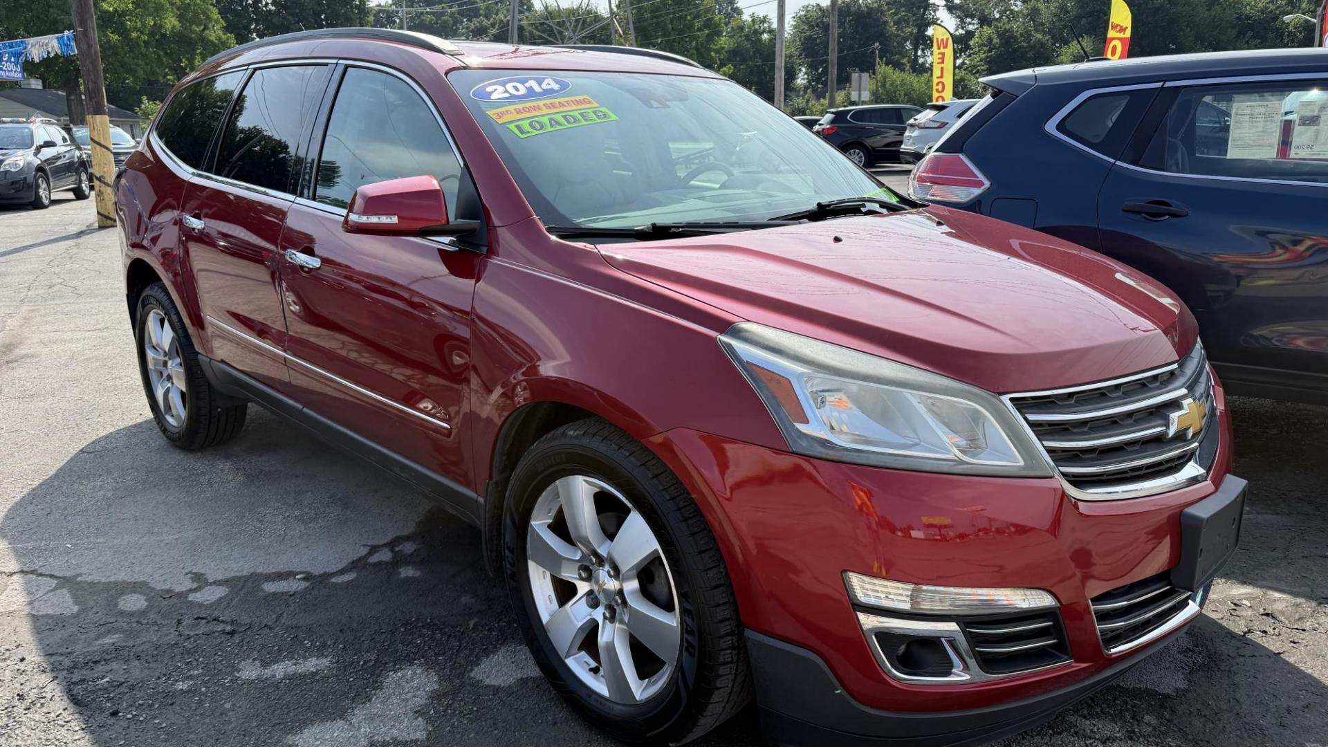2014 RED /TAN Chevrolet Traverse LTZ AWD (1GNKVJKD1EJ) with an 3.6L V6 DOHC 24V engine, 6-Speed Automatic transmission, located at 2710A Westlane Rd., Indianapolis, IN, 46268, (317) 291-2000, 39.885670, -86.208160 - Photo#0