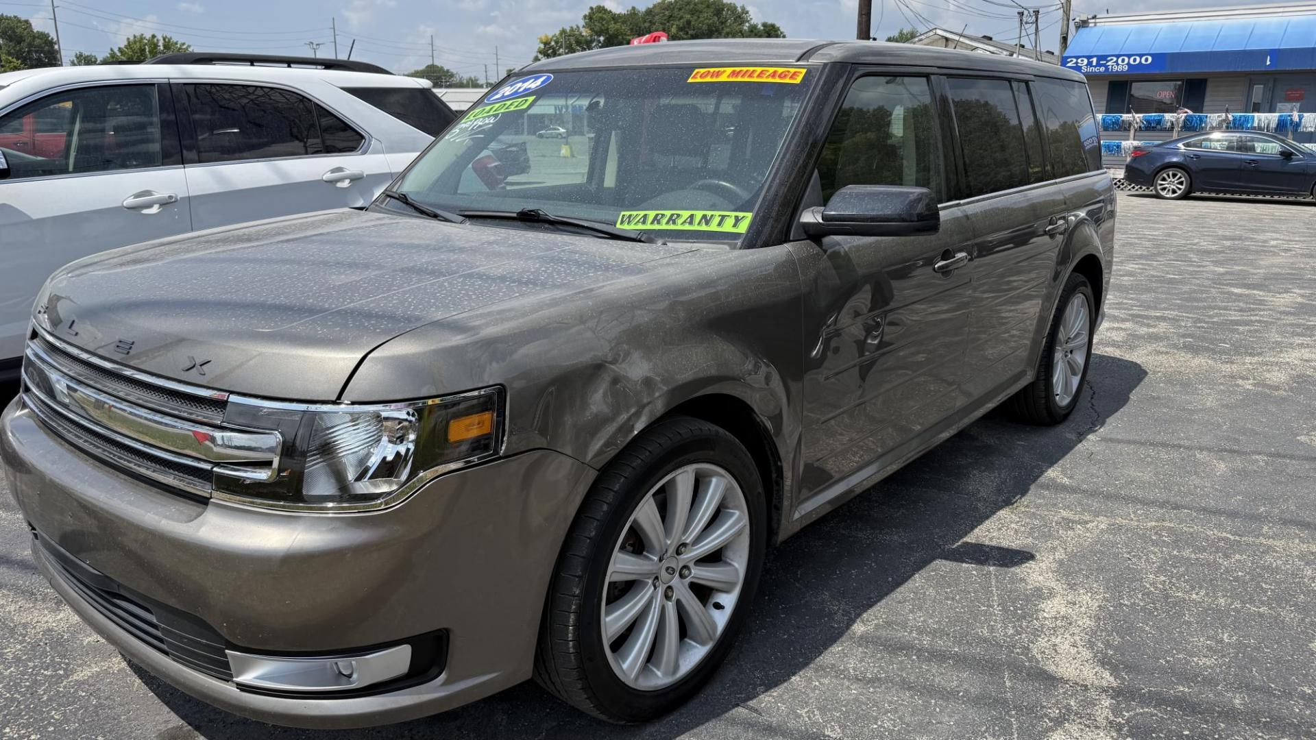 2014 GREEN /BEIGE Ford Flex SEL FWD (2FMGK5C80EB) with an 3.5L V6 DOHC 24V engine, 6-Speed Automatic Overdrive transmission, located at 2710A Westlane Rd., Indianapolis, IN, 46268, (317) 291-2000, 39.885670, -86.208160 - Photo#1